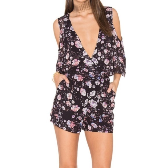 Greylin Anthropologie Lindsay Space Dye black floral romper like new sz medium - Picture 1 of 6